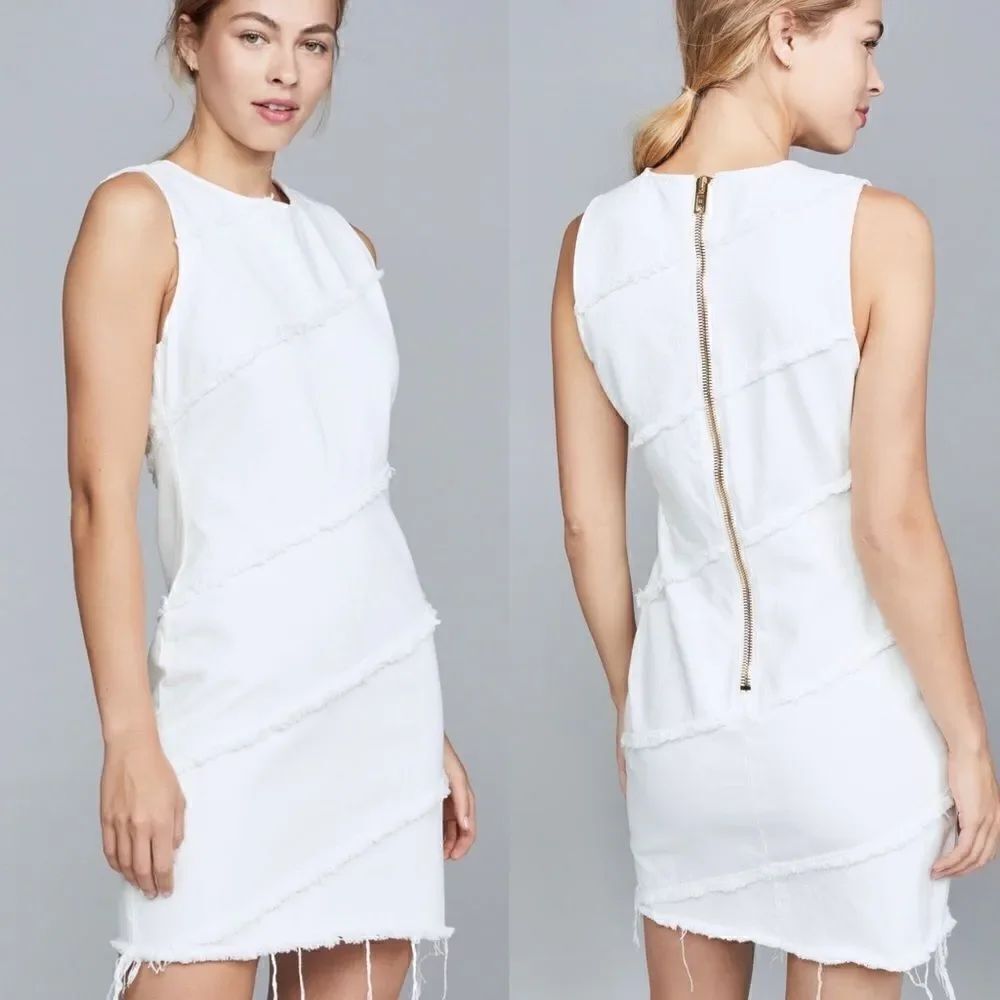 ✨NEW Alexander Wang White Denim Diagonal Seamed Gold Back Zipper Mini Dress